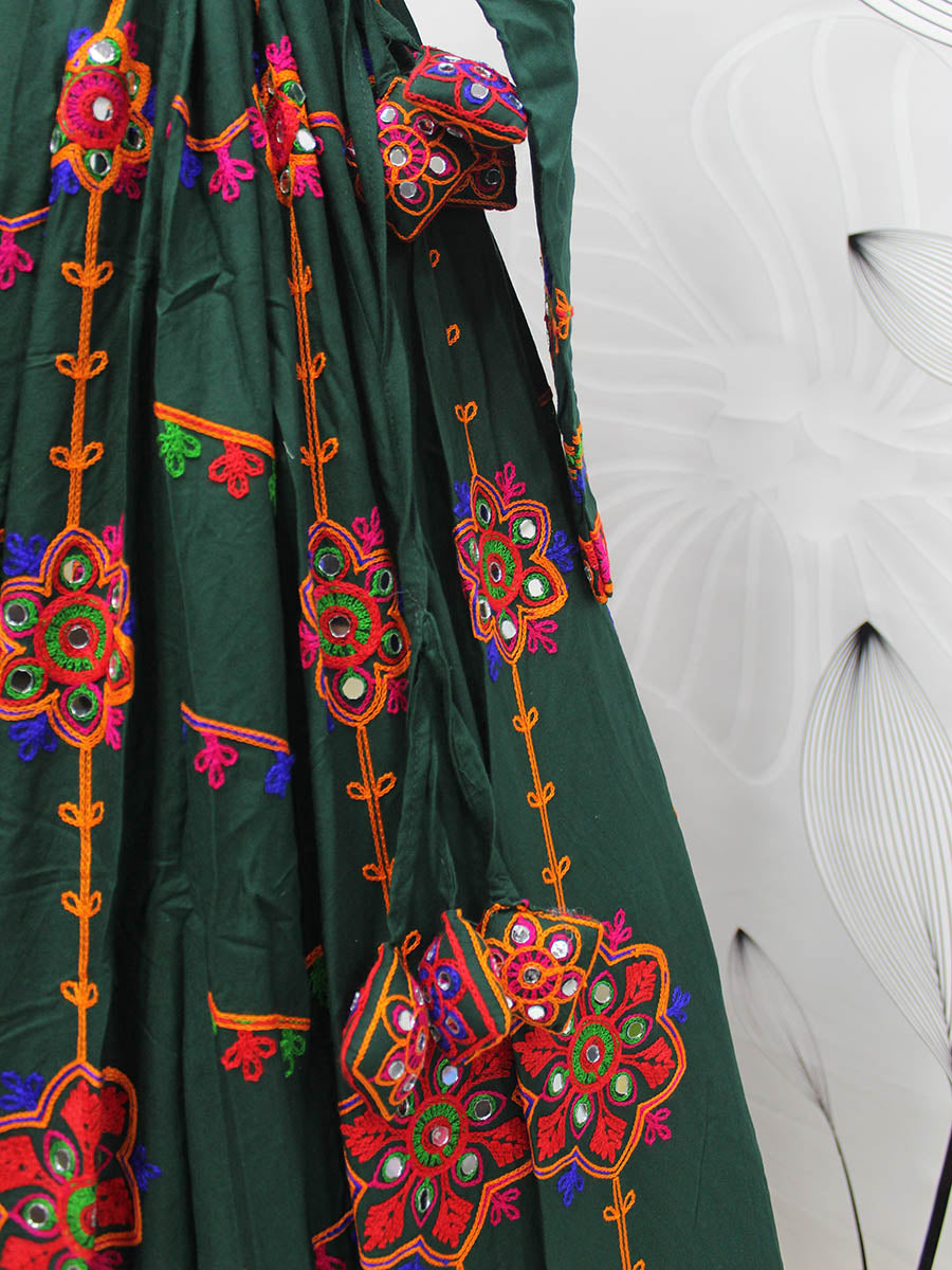 Myra Green Viscose Rayon and Cotton Embroidered with Print Designer Lehenga | Grocsy