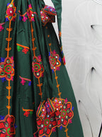 Myra Green Viscose Rayon and Cotton Embroidered with Print Designer Lehenga | Grocsy