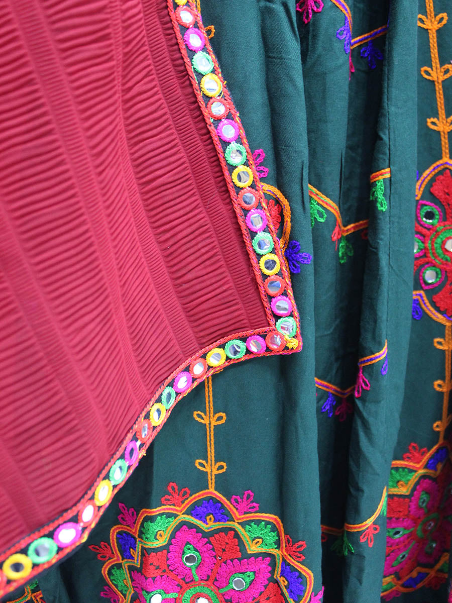 Myra Green Viscose Rayon and Cotton Embroidered with Print Designer Lehenga | Grocsy