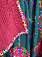 Myra Green Viscose Rayon and Cotton Embroidered with Print Designer Lehenga | Grocsy