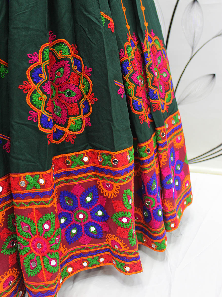 Myra Green Viscose Rayon and Cotton Embroidered with Print Designer Lehenga | Grocsy
