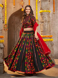 Myra Black Viscose Rayon and Cotton Embroidered with Print Designer Lehenga | Grocsy