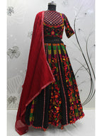 Myra Black Viscose Rayon and Cotton Embroidered with Print Designer Lehenga | Grocsy