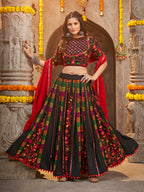 Myra Black Viscose Rayon and Cotton Embroidered with Print Designer Lehenga | Grocsy