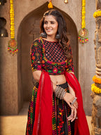 Myra Black Viscose Rayon and Cotton Embroidered with Print Designer Lehenga | Grocsy