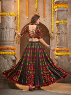 Myra Black Viscose Rayon and Cotton Embroidered with Print Designer Lehenga | Grocsy