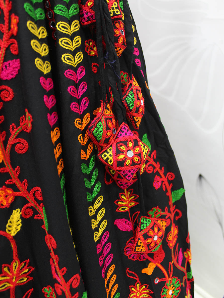 Myra Black Viscose Rayon and Cotton Embroidered with Print Designer Lehenga | Grocsy