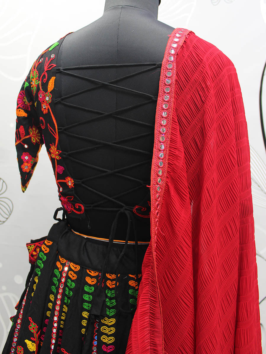 Myra Black Viscose Rayon and Cotton Embroidered with Print Designer Lehenga | Grocsy