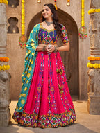 Myra Deep Pink Viscose Rayon and Cotton Embroidered with Print Designer Lehenga | Grocsy