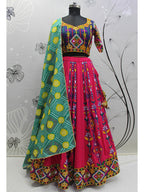 Myra Deep Pink Viscose Rayon and Cotton Embroidered with Print Designer Lehenga | Grocsy