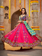 Myra Deep Pink Viscose Rayon and Cotton Embroidered with Print Designer Lehenga | Grocsy
