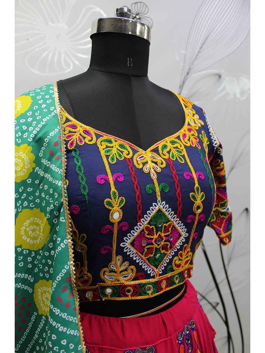 Myra Deep Pink Viscose Rayon and Cotton Embroidered with Print Designer Lehenga | Grocsy