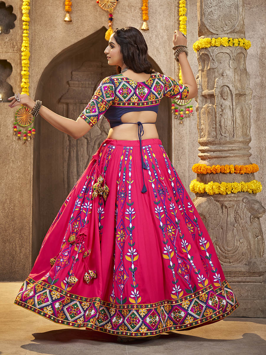 Myra Deep Pink Viscose Rayon and Cotton Embroidered with Print Designer Lehenga | Grocsy