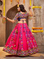 Myra Deep Pink Viscose Rayon and Cotton Embroidered with Print Designer Lehenga | Grocsy