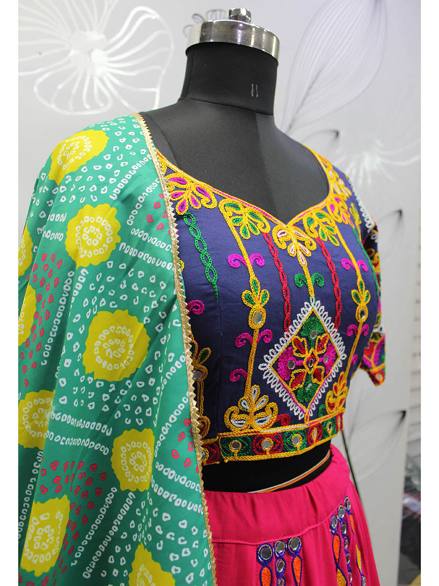 Myra Deep Pink Viscose Rayon and Cotton Embroidered with Print Designer Lehenga | Grocsy