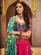 Myra Deep Pink Viscose Rayon and Cotton Embroidered with Print Designer Lehenga | Grocsy