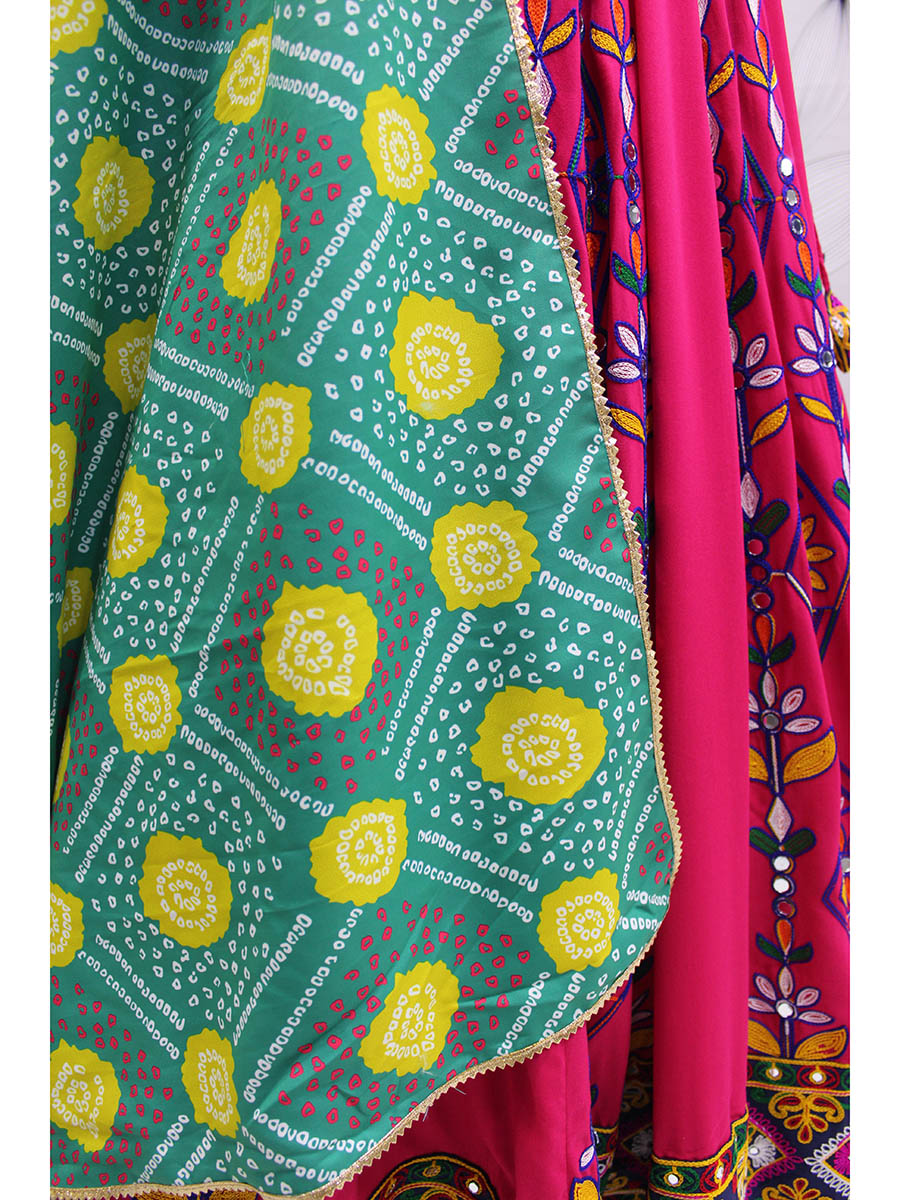 Myra Deep Pink Viscose Rayon and Cotton Embroidered with Print Designer Lehenga | Grocsy