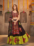 Myra Black Viscose Rayon and Cotton Embroidered with Print Designer Lehenga | Grocsy