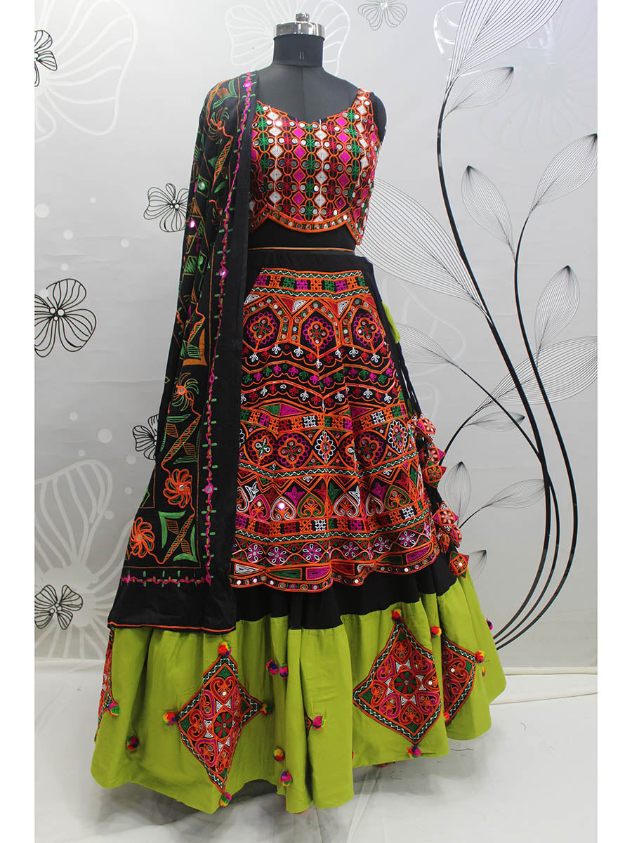 Myra Black Viscose Rayon and Cotton Embroidered with Print Designer Lehenga | Grocsy
