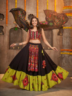 Myra Black Viscose Rayon and Cotton Embroidered with Print Designer Lehenga | Grocsy