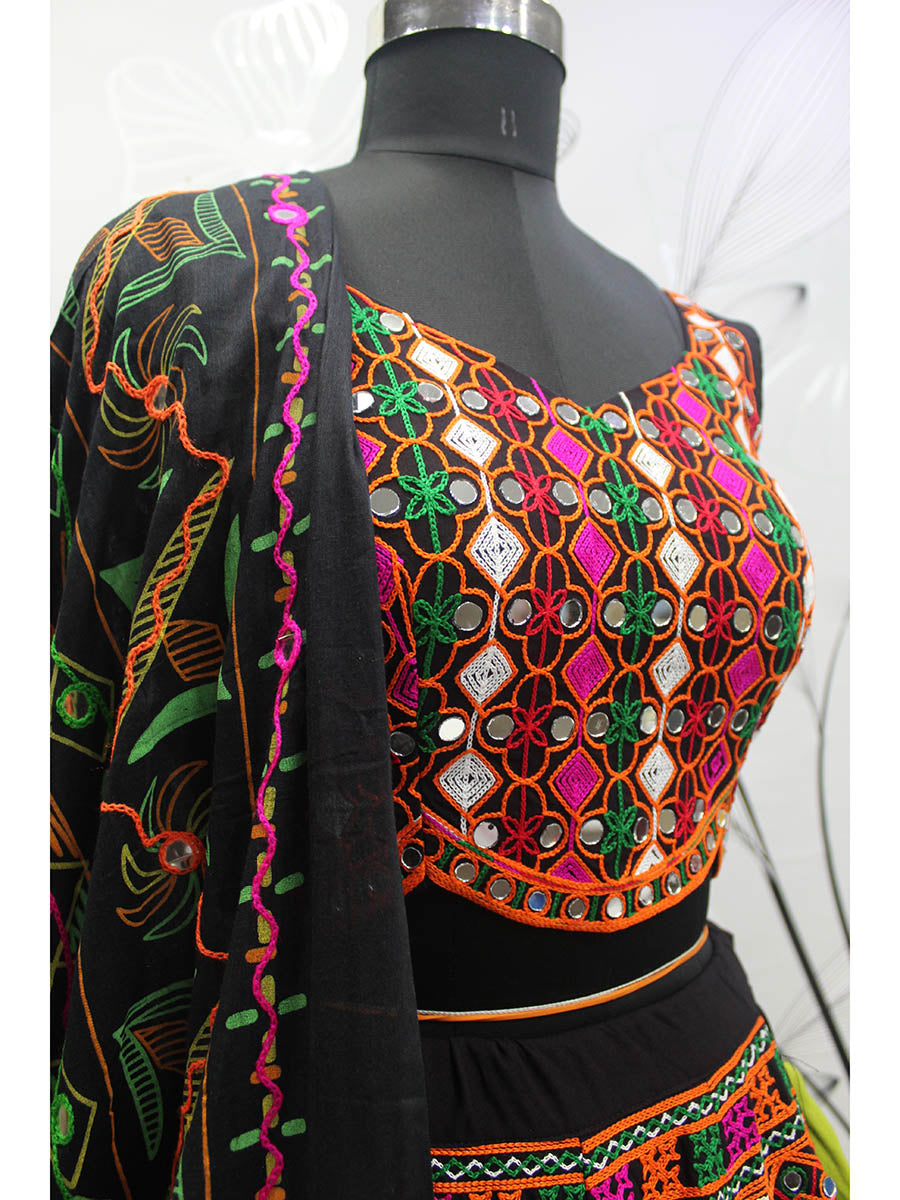 Myra Black Viscose Rayon and Cotton Embroidered with Print Designer Lehenga | Grocsy