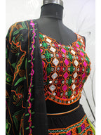 Myra Black Viscose Rayon and Cotton Embroidered with Print Designer Lehenga | Grocsy