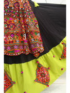 Myra Black Viscose Rayon and Cotton Embroidered with Print Designer Lehenga | Grocsy