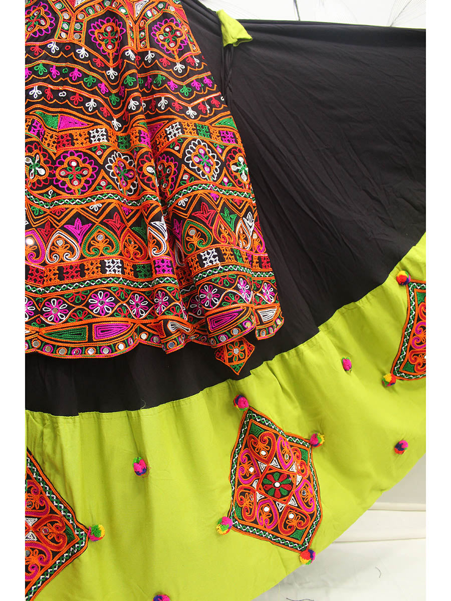 Myra Black Viscose Rayon and Cotton Embroidered with Print Designer Lehenga | Grocsy