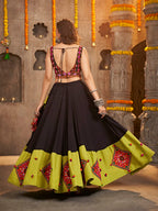 Myra Black Viscose Rayon and Cotton Embroidered with Print Designer Lehenga | Grocsy
