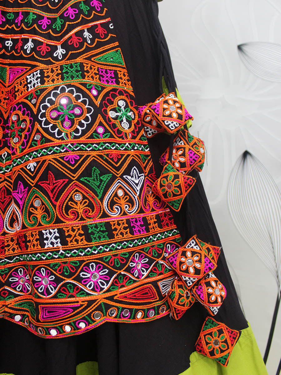 Myra Black Viscose Rayon and Cotton Embroidered with Print Designer Lehenga | Grocsy