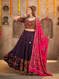 Myra Purple Viscose Rayon and Cotton Embroidered with Print Designer Lehenga | Grocsy