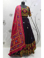Myra Purple Viscose Rayon and Cotton Embroidered with Print Designer Lehenga | Grocsy