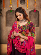 Myra Purple Viscose Rayon and Cotton Embroidered with Print Designer Lehenga | Grocsy