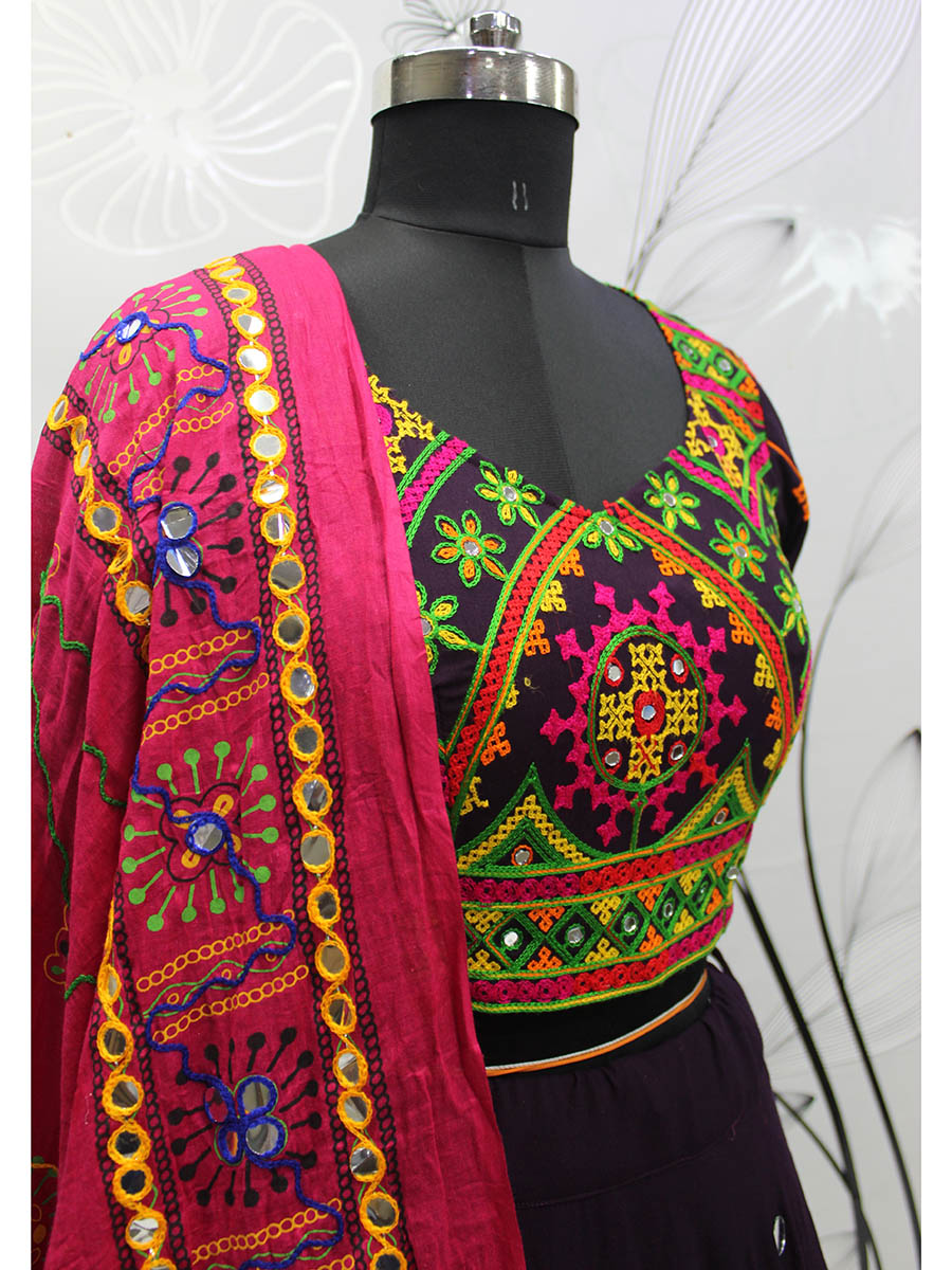 Myra Purple Viscose Rayon and Cotton Embroidered with Print Designer Lehenga | Grocsy
