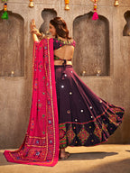 Myra Purple Viscose Rayon and Cotton Embroidered with Print Designer Lehenga | Grocsy