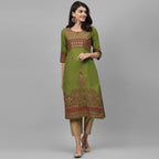 Maai Rayon Hand Printed Kurta Green | Grocsy