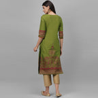 Maai Rayon Hand Printed Kurta Green | Grocsy