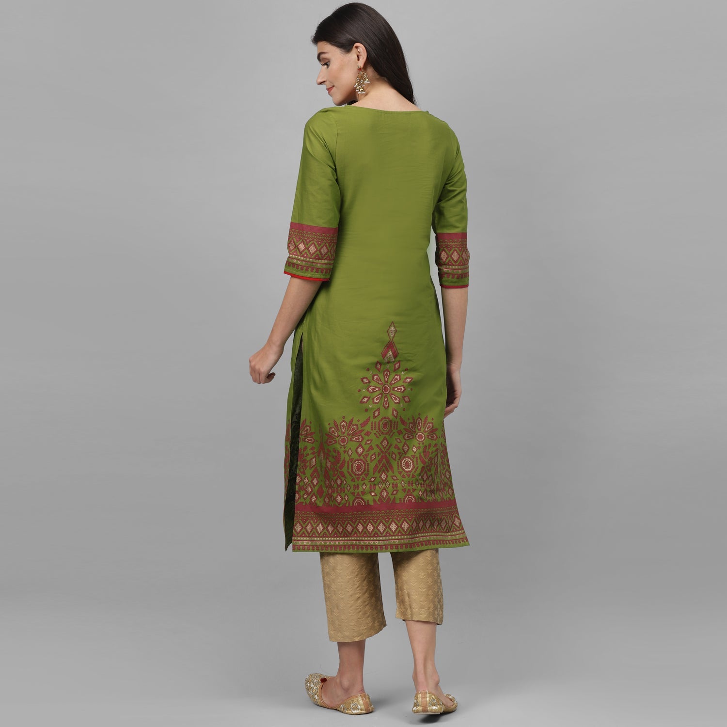 Maai Rayon Hand Printed Kurta Green | Grocsy