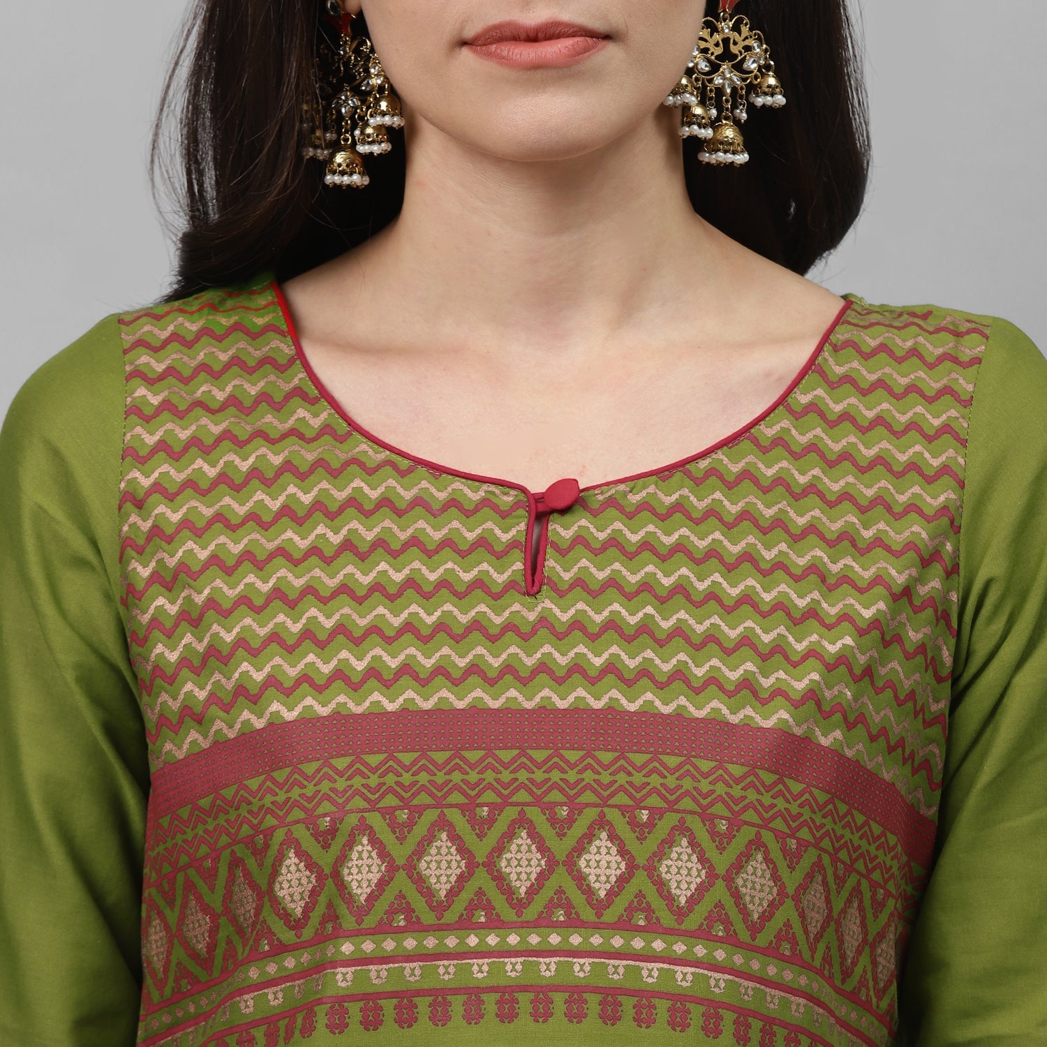 Maai Rayon Hand Printed Kurta Green | Grocsy