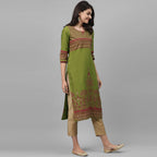 Maai Rayon Hand Printed Kurta Green | Grocsy
