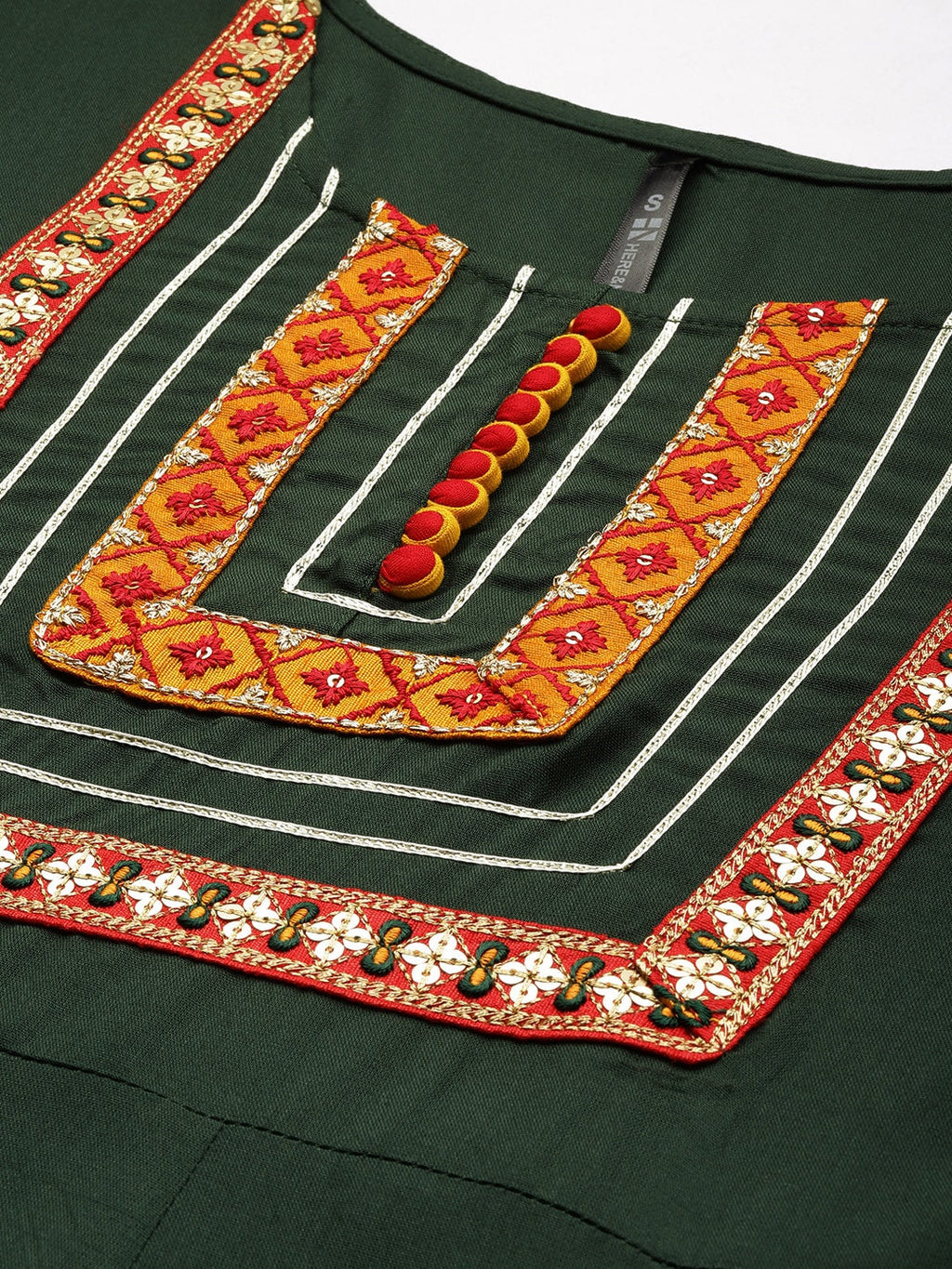 HERE&NOW Floral Yoke Design Regular Thread Work Kurta with Trousers & With Dupatta | Grocsy