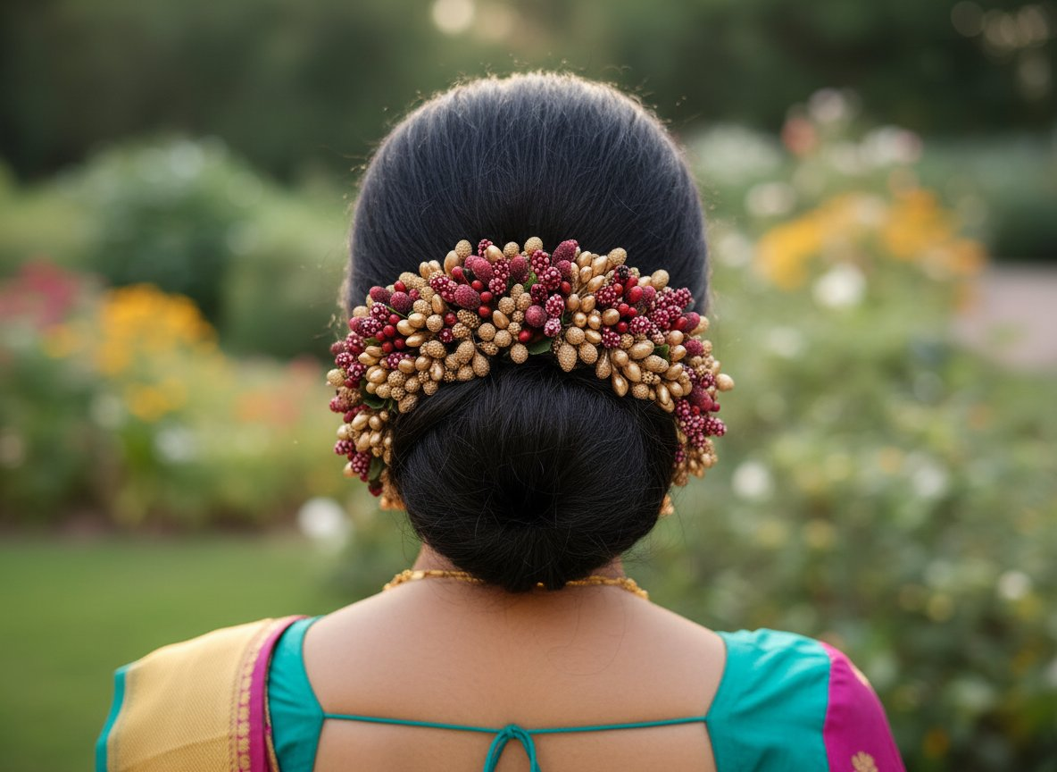 Gold & Maroon Bridal Hair Gajra | Grocsy
