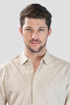 Xkind Beige Embroidery Full Sleeve Slim Fit Shirt | Grocsy
