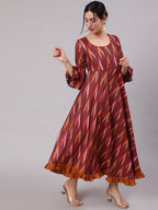 Aks Ikat Printed Pleated Pure Cotton Anarkali Kurta | Grocsy