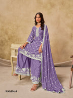 Anaita Lavender Heavy Chinon Palazzo Suit With Embroidery Work | Grocsy