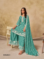 Anaita Sky Blue Heavy Chinon Palazzo Suit With Embroidery Work | Grocsy