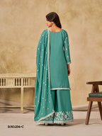 Anaita Sky Blue Heavy Chinon Palazzo Suit With Embroidery Work | Grocsy