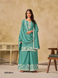 Anaita Sky Blue Heavy Chinon Palazzo Suit With Embroidery Work | Grocsy