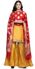 A R Silk Women's Katan Soft Silk Zari Embroidery Red Fancy Dupatta | Grocsy