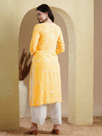 ADA Floral Lucknowi Chikankari Straight Kurta | Grocsy